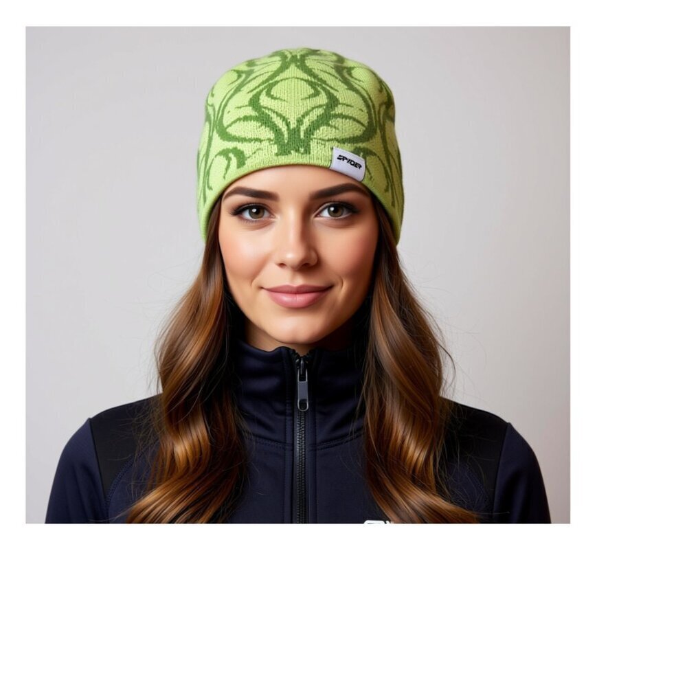 Spyder Winter Hat Men/Women (green & white) OSFM (B38)